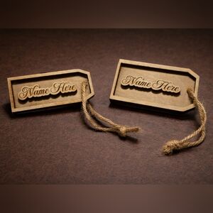 Customizable Wooden Name Tags with Twine. Set of 4 Tags.